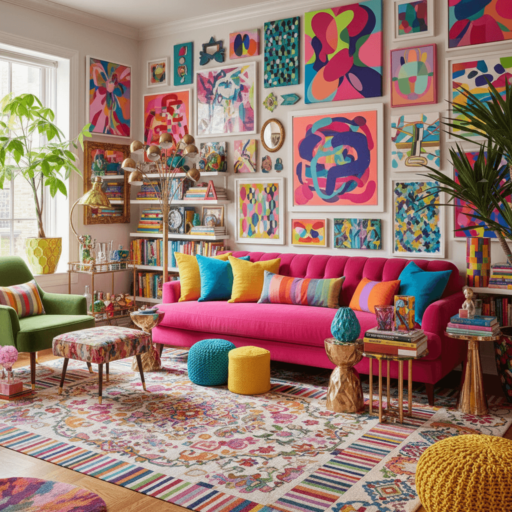Decor Home AI featuring bold colorful room with vibrant patterns